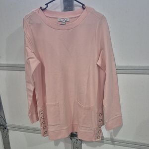 NorthStyle Light Pink Long Sleeve Tunic Sweatshirt with Side Button Trim